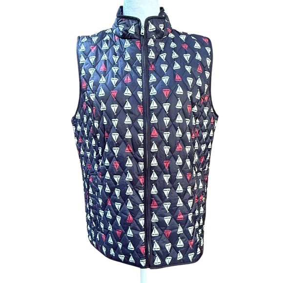 Talbots Jackets & Blazers - Talbots Puffer Vest Womens Large Navy Blue Sailboat Print Quilted Nautical Beach
